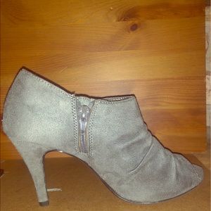 Grey peep toe heeled booties